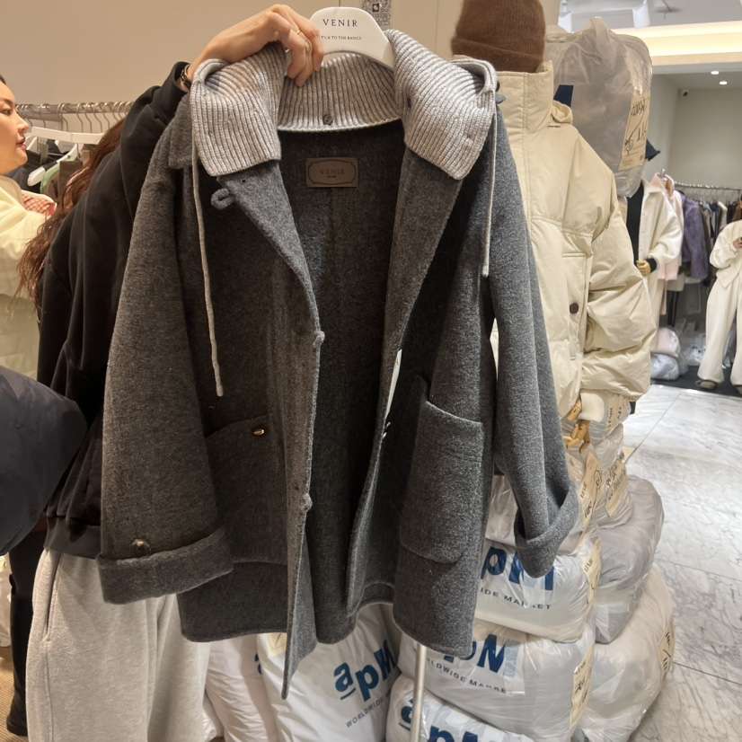 VENIR-a東大門㊣直郵女士新款時尚職業熱賣25秋冬短款大衣連帽VENIR-a短款大衣