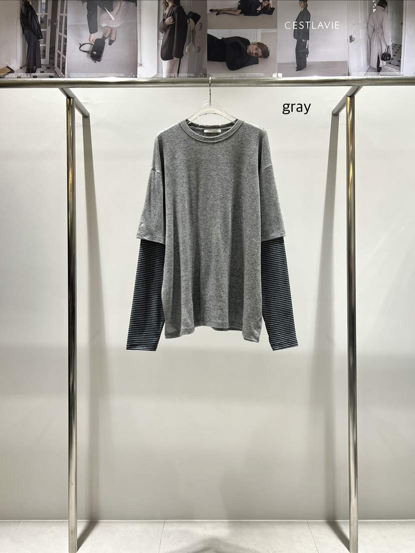 CESTLAVIE韓國代購㊣女士新款熱賣推薦時尚25秋冬長袖T恤假兩件CESTLAVIE長袖T恤