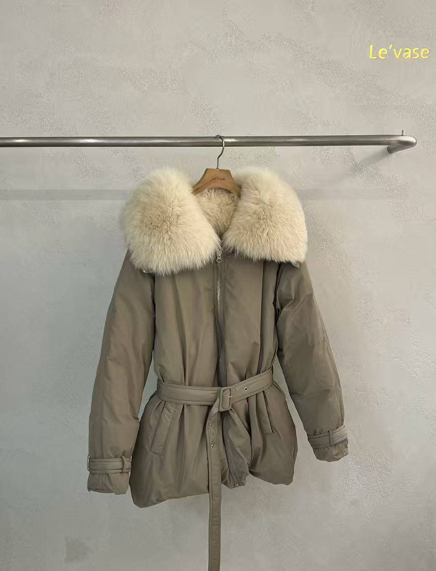 LE VASE韓國直郵㊣女士新品真品25秋冬短款棉服含腰帶狐貍LE VASE短款棉服