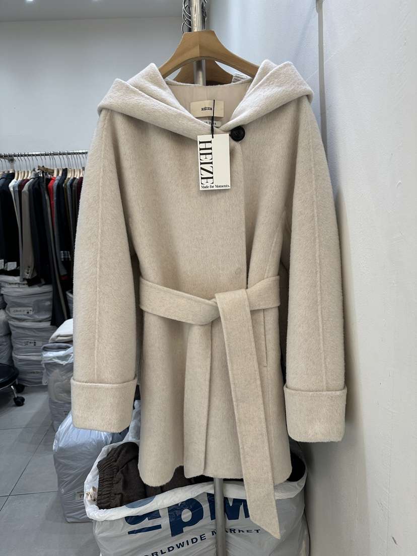 HEIZE韓國代購㊣女裝新品人氣熱賣真品中長款大衣含腰帶羊駝HEIZE中長款大衣