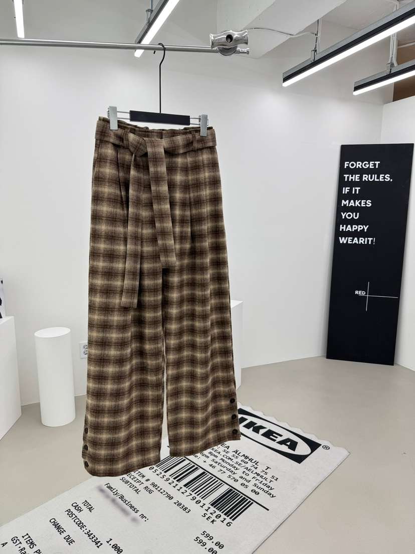 RED-A東大門㊣代購女裝新款時尚真品熱賣職業休閑褲格紋紐扣RED-A休閑褲