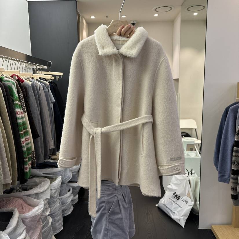 SALT BREAD東大門㊣代購女裝新品25秋冬熱賣短款大衣含腰帶SALT BREAD短款大衣