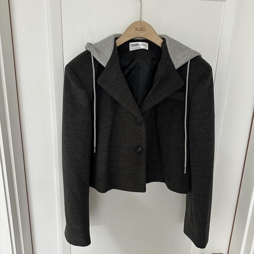 SOUIT韓國代購㊣女士新品推薦25秋冬熱賣職業休閑夾克羊毛連帽SOUIT by mabel-L夾克