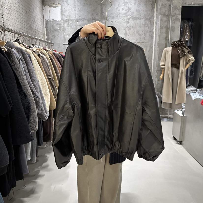 JUNI東大門㊣代購女士新款人氣休閑真品25秋冬夾克皮革絎縫my juni夾克