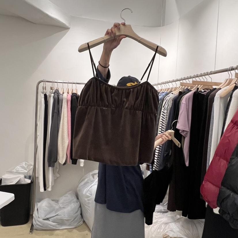 MUNSELL韓國直郵㊣女裝新款真品職業休閑25秋冬吊帶背心天鵝絨MUNSELL吊帶/背心