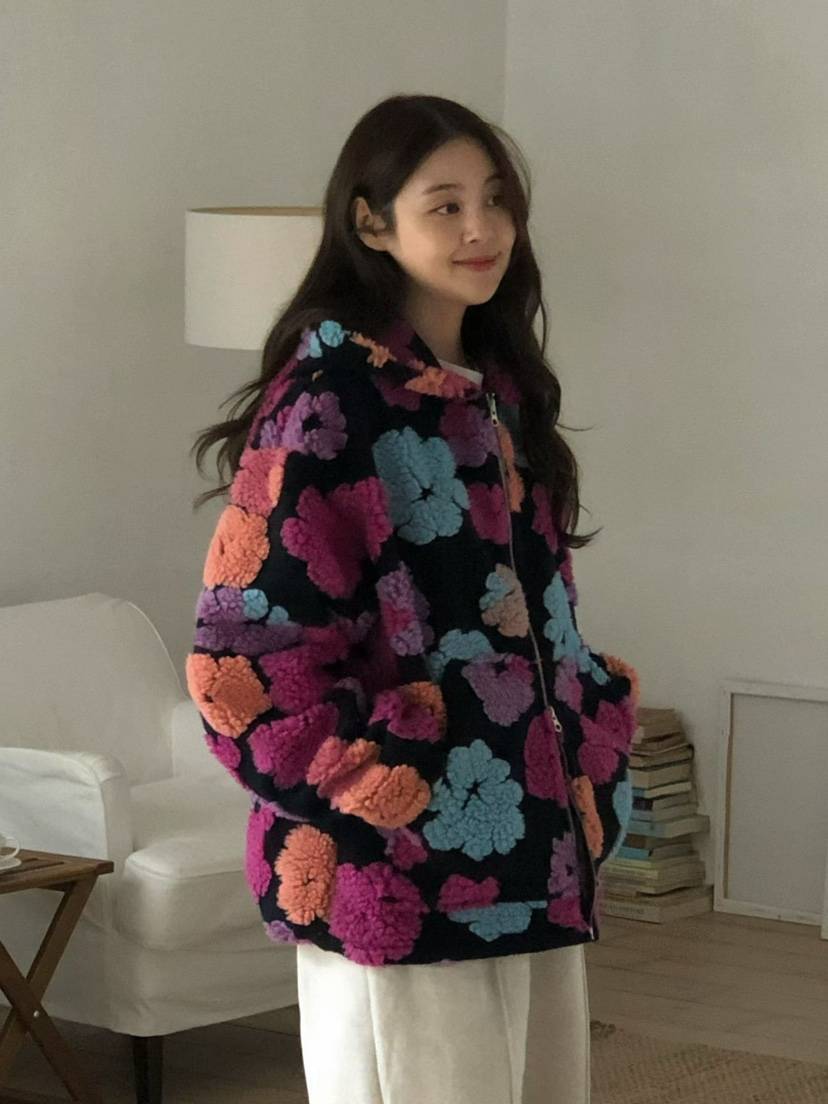 ONDO-P韓國代購㊣女士新品休閑職業時尚人氣25秋冬夾克花朵連帽ONDO-P夾克