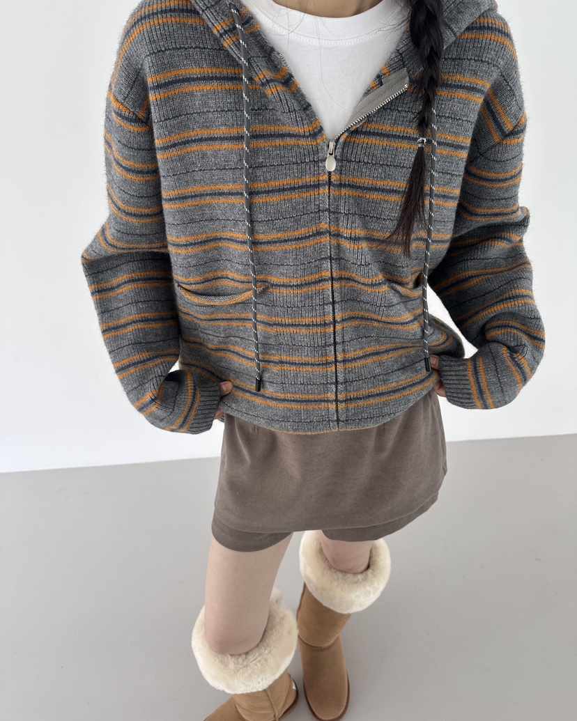 HOWDY東大門㊣代購女裝新品職業休閑推薦針織衫連帽拉鏈衫海軍howdy針織衫