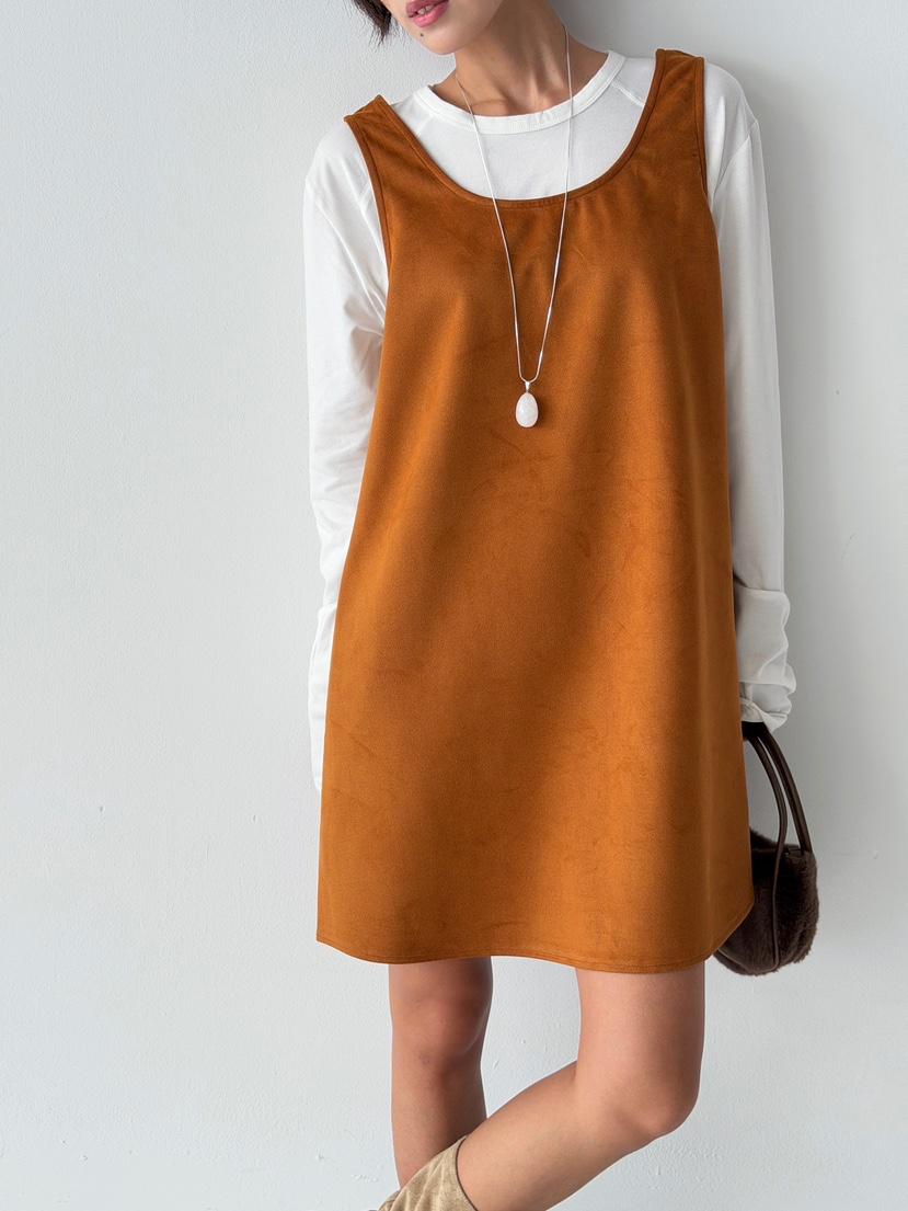 ANGLOG BEIGE韓國代購㊣女裝新款時尚連衣裙不含內搭絨面革ANGLOG BEIGE連衣裙