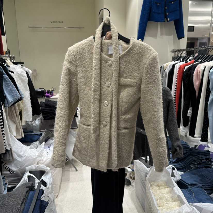 MONOPOLY韓國直郵㊣女裝新款25秋冬人氣職業短款大衣含脖帶MONO_POLY短款大衣