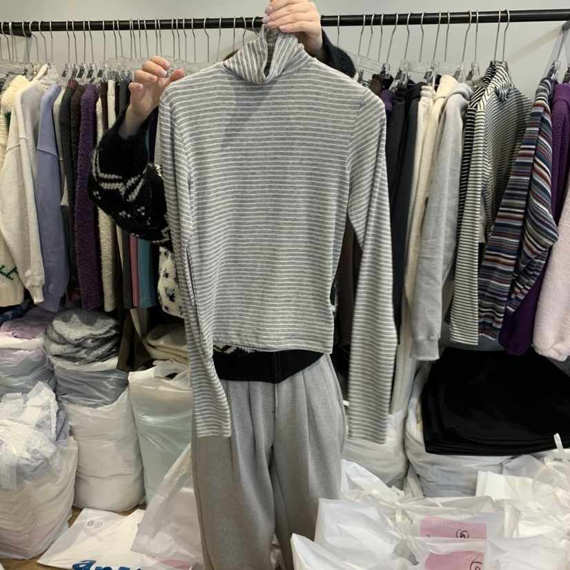 RIVEROOM韓國代購㊣女裝新款推薦休閑25秋冬長袖T恤美利奴羊毛RIVEROOM長袖T恤