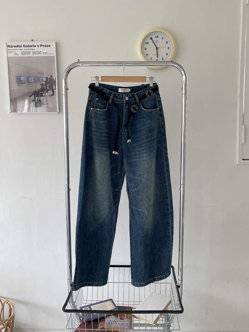 JOURNEY韓國代購㊣女裝新品職業25秋冬真品牛仔褲含腰帶寬松JOURNEY牛仔褲