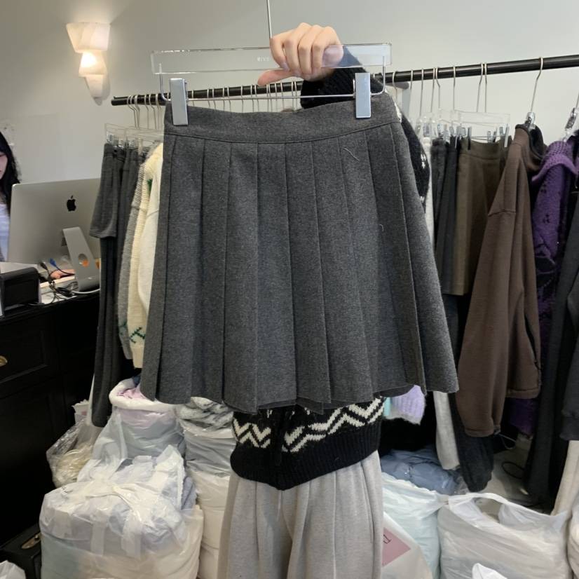 RIVEROOM東大門㊣代購女裝新款真品25秋冬時尚短裙羊毛褶裙RIVEROOM短裙