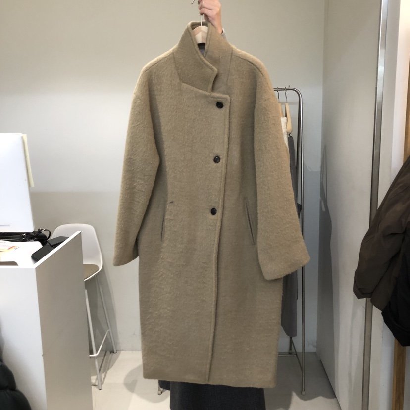 OUTRENE韓國代購㊣女士新款25秋冬推薦人氣職業中長款大衣高領OUTRENE中長款大衣