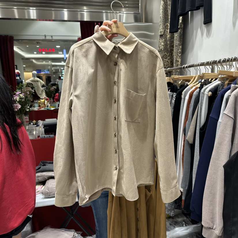 SOLAR韓國直郵㊣女士新款推薦休閑真品人氣職業襯衫蕾絲衫麂皮SOLAR襯衫/蕾絲衫