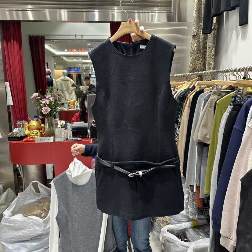 SOLAR東大門㊣代購女士新款真品25秋冬時尚連衣裙含腰帶羊毛SOLAR連衣裙