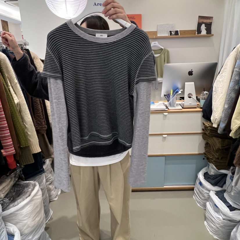 ARE東大門㊣代購女士新品時尚推薦熱賣長袖T恤安哥拉假兩件ARE YOU/ARE長袖T恤