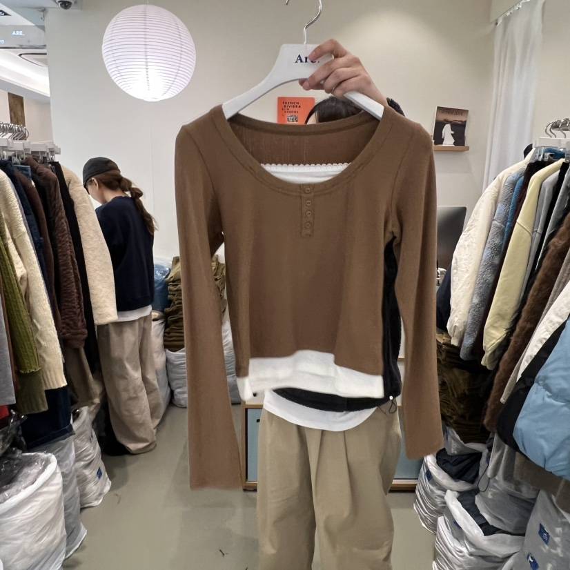 ARE東大門㊣代購女裝新品人氣推薦休閑時尚真品長袖T恤紐扣ARE YOU/ARE長袖T恤