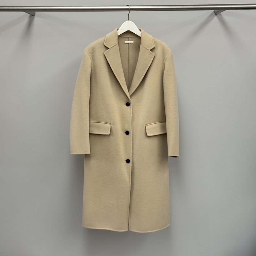 WATER/RIVER韓國代購㊣女士新品職業25秋冬中長款大衣羊絨WATER/RIVER中長款大衣