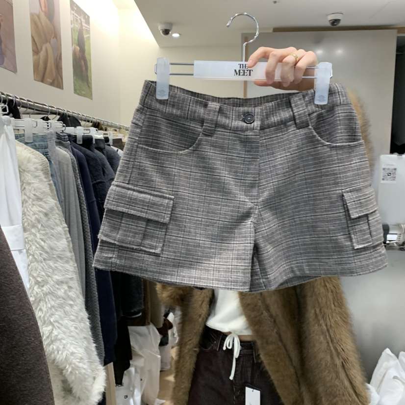 MEET ME韓國代購㊣女裝新款時尚熱賣職業真品推薦短褲格子MEET ME短褲