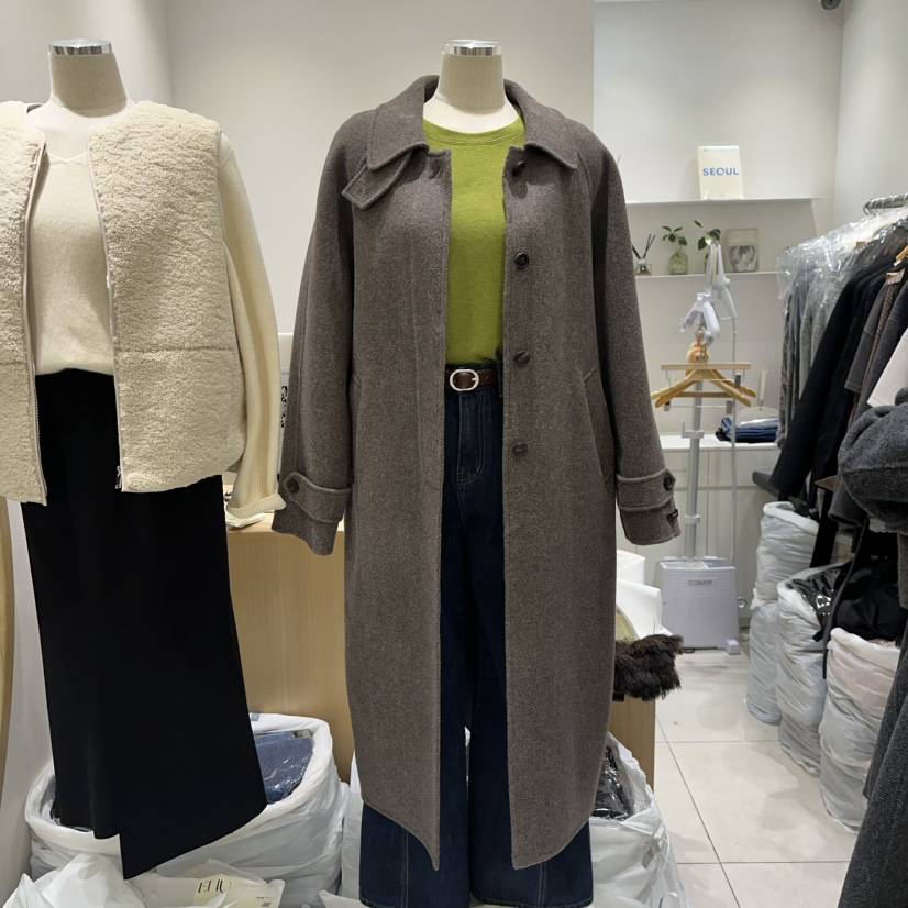 EN.U韓國直郵㊣女裝新品人氣時尚25秋冬中長款大衣含腰帶羊駝EN.U中長款大衣