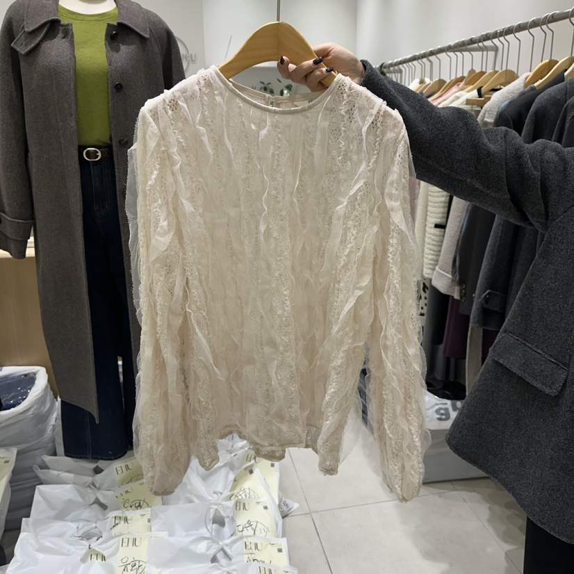 EN.U韓國代購㊣女士新款休閑推薦真品職業熱賣25秋冬襯衫蕾絲衫EN.U襯衫/蕾絲衫