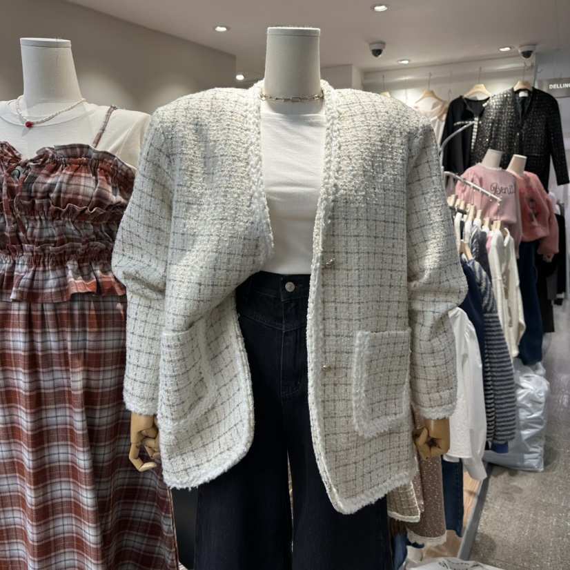 DELLING韓國直郵㊣女士新品真品熱賣25秋冬休閑夾克羊毛花呢DELLING夾克