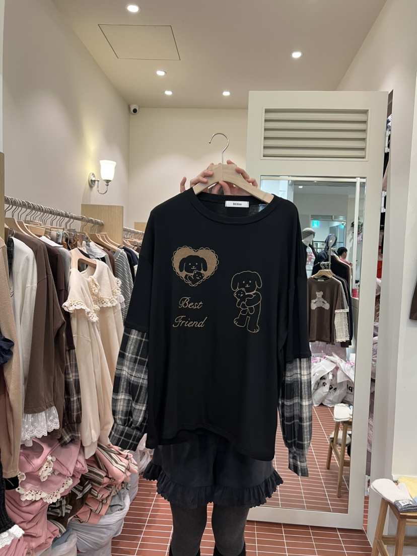 BE&amp;BE韓國代購㊣女裝新款職業休閑推薦25秋冬人氣長袖T恤BE&be長袖T恤