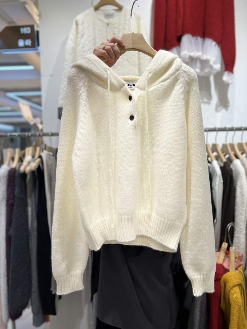 OLA韓國直郵㊣女裝新品熱賣休閑25秋冬職業針織衫連帽衫紐扣mellor/OLA針織衫