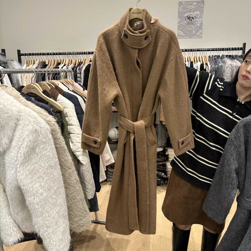M.G.N韓國代購㊣女裝新品人氣熱賣時尚中長款大衣含腰帶羊毛MAGNET中長款大衣