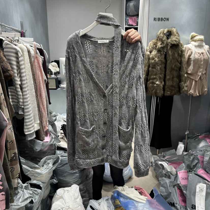 RIBBON東大門㊣實拍女士新款25秋冬休閑推薦熱賣針織衫含脖帶RIBBON針織衫