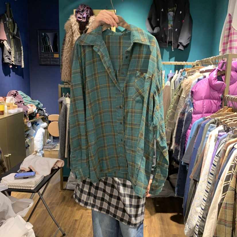 MERCI LINDA韓國直郵㊣女裝新品25秋冬襯衫蕾絲衫復古格紋MERCI LINDA襯衫/蕾絲衫