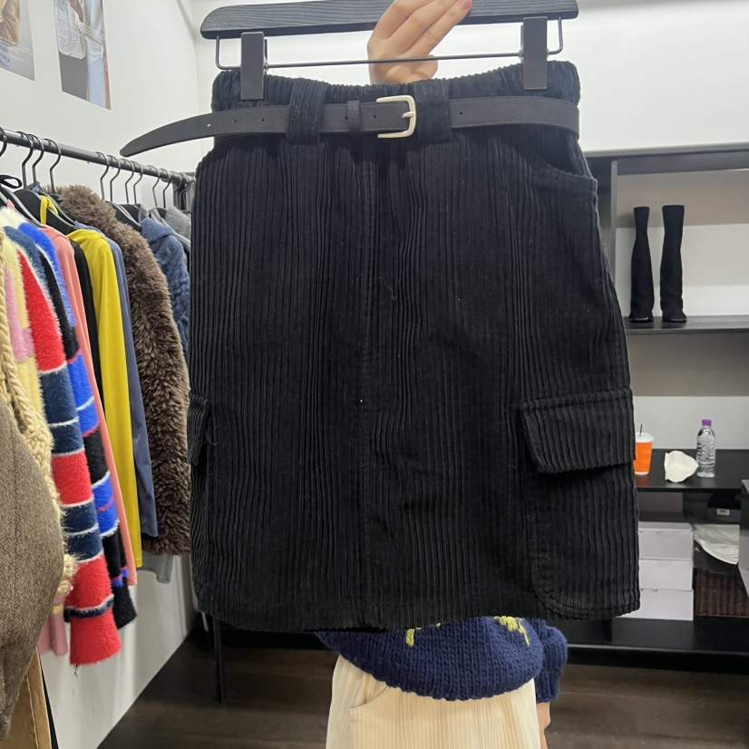 UNANSWERED-MYSTERY東大門㊣實拍女裝新款休閑短裙含腰帶條紋UNANSWERED-MYSTERY短裙