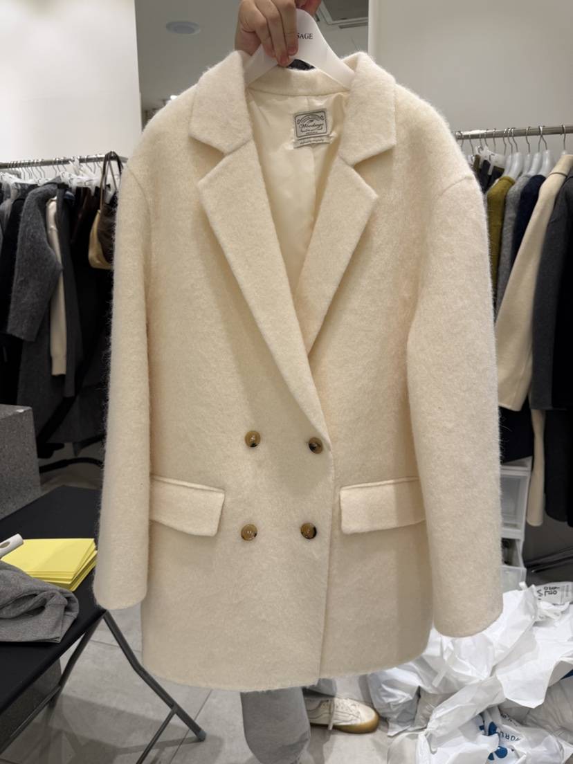 WOOD SAGE東大門㊣實拍女士新款職業休閑人氣短款大衣羊駝毛WOOD SAGE短款大衣