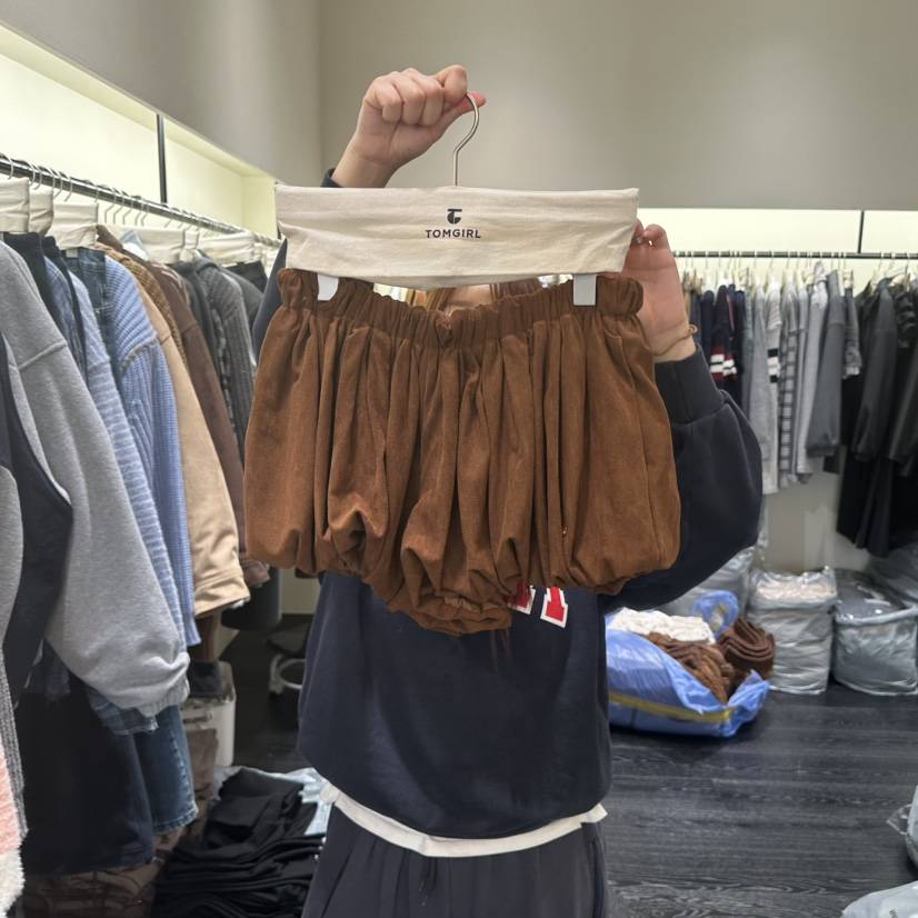 TOMGIRL韓國代購㊣女裝新品熱賣人氣推薦時尚休閑短褲麂皮燈籠TOMGIRL短褲