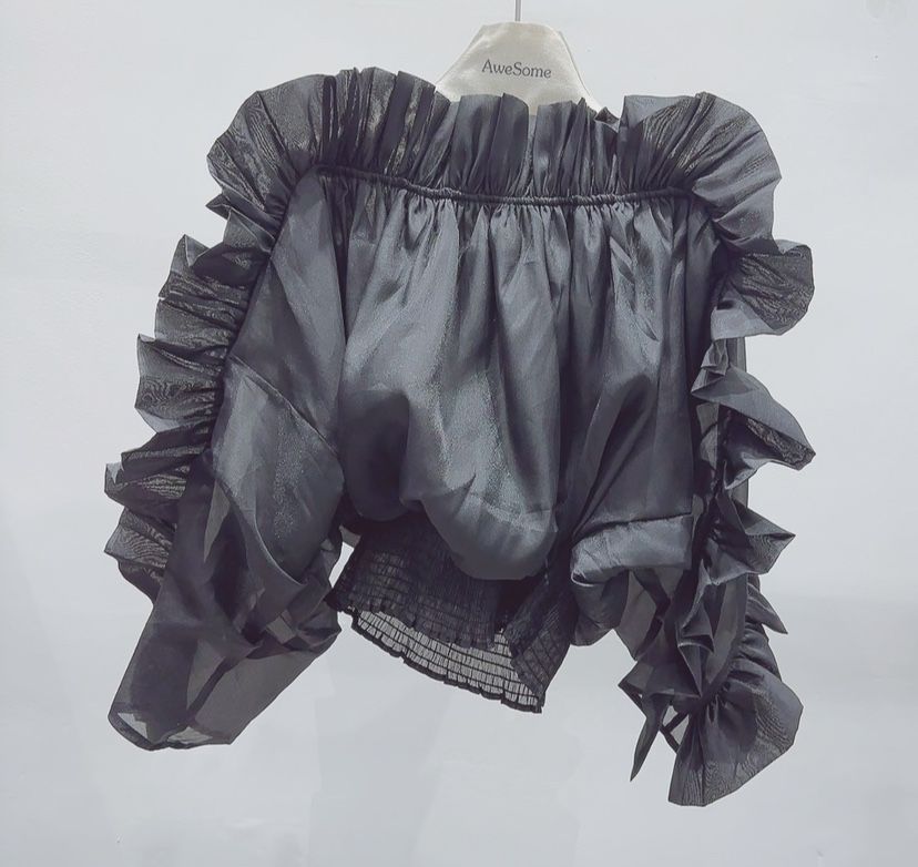 AWESOME-P東大門㊣直郵女裝新品時尚休閑人氣襯衫蕾絲衫褶皺AWESOME-P襯衫/蕾絲衫