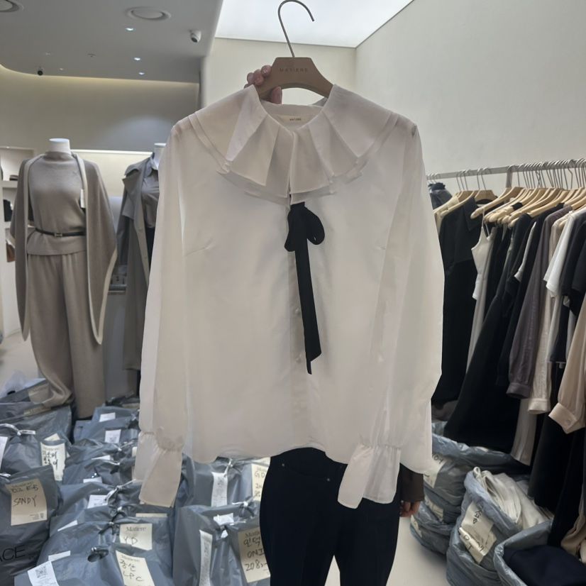 MATIERE韓國直郵㊣女裝新款休閑推薦時尚人氣襯衫蕾絲衫含領帶MATIERE襯衫/蕾絲衫