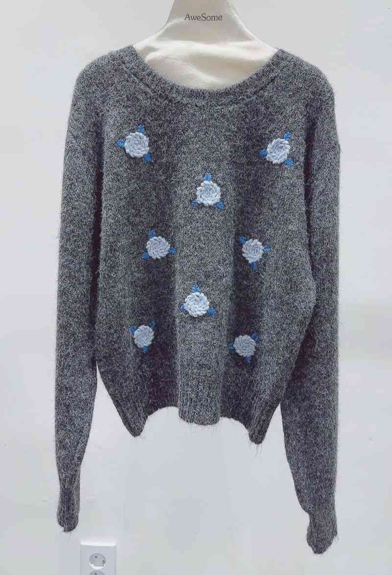AWESOME-P韓國代購㊣女士新款休閑人氣時尚熱賣針織衫花朵AWESOME-P針織衫