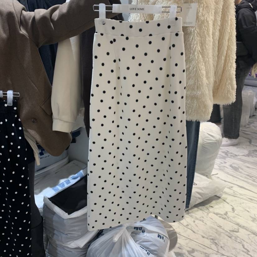 LOVE SOME韓國直郵㊣女士新品25秋冬半身裙中短裙圓點裙絲絨LOVE SOME半身裙/中短裙