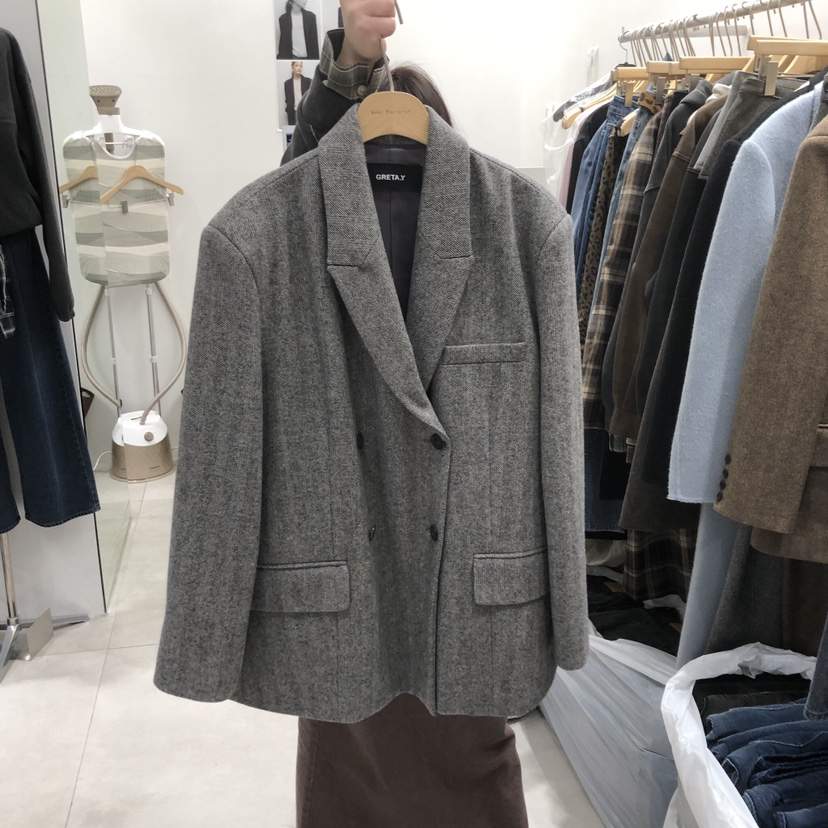 ANN MARGRET東大門㊣直郵女士新品熱賣夾克人字紋雙層GRETA.Y夾克