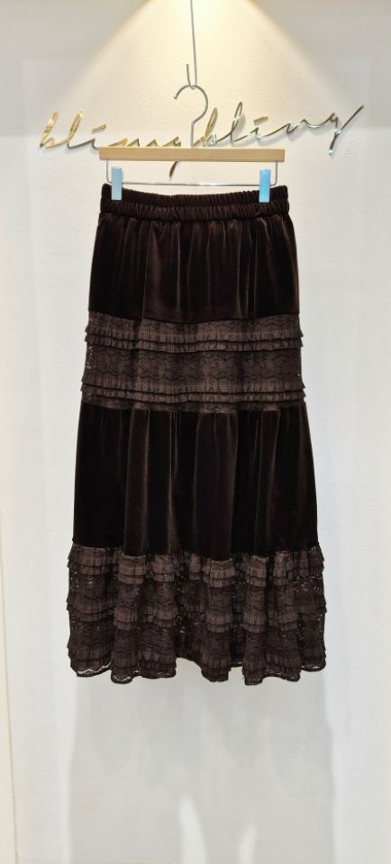 BLING BLING-S韓國代購㊣女裝新款25秋冬休閑長裙天鵝絨蕾絲BLING BLING-S長裙