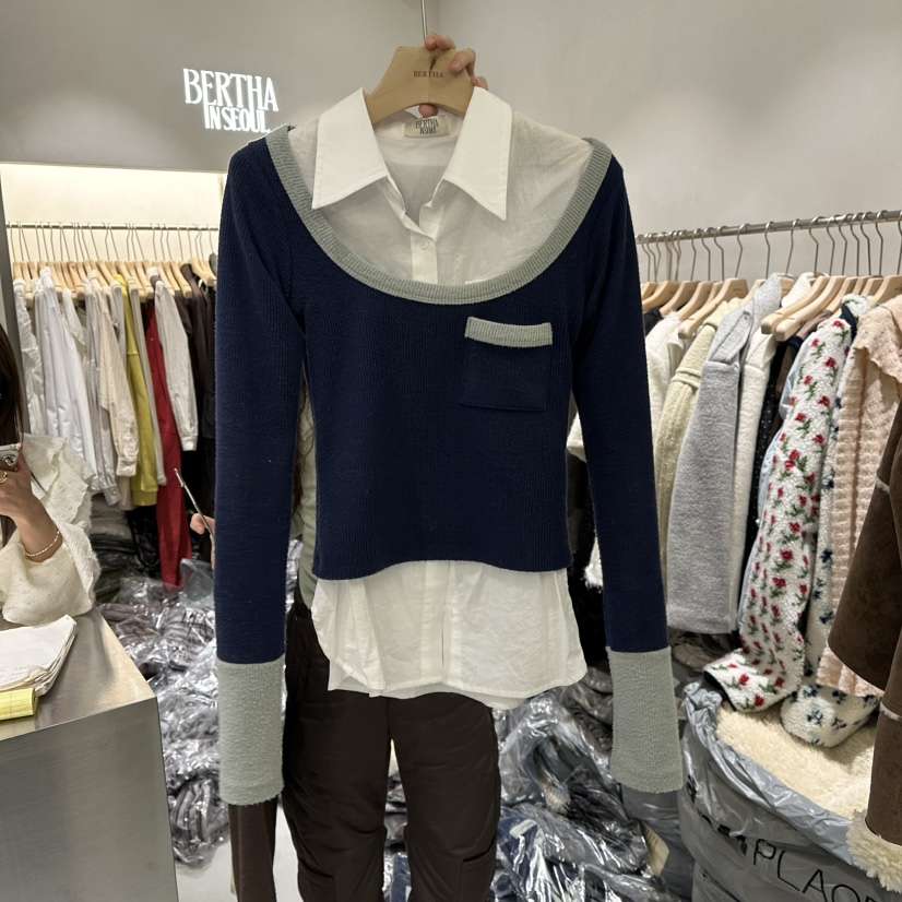 BERTHA韓國代購㊣女裝新款休閑真品職業長袖T恤不含內搭口袋BERTHA長袖T恤
