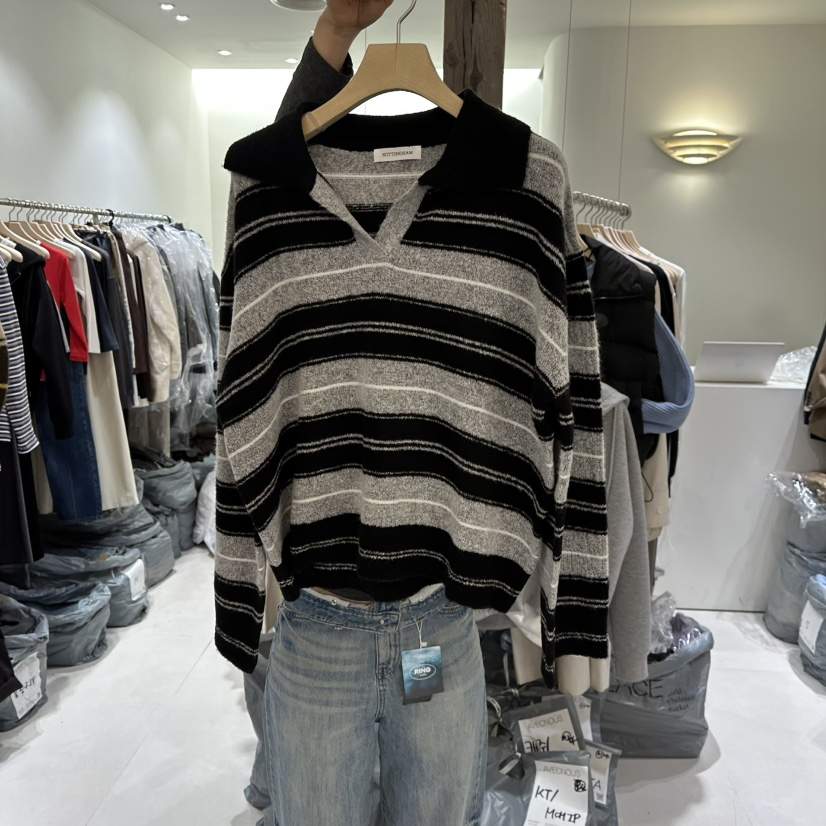 AVECNOUS東大門㊣直郵女士新款人氣時尚真品推薦休閑毛衣條紋AVECNOUS毛衣
