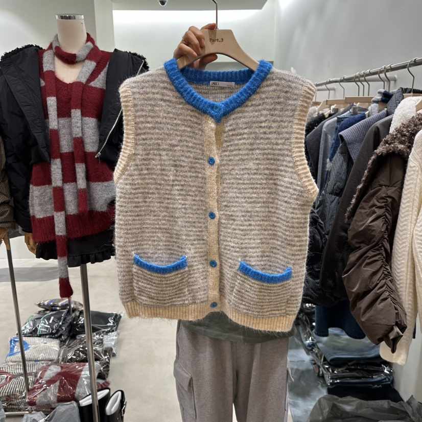 PART3韓國代購㊣女裝新品人氣休閑職業25秋冬時尚真品馬甲條紋Part.3馬甲