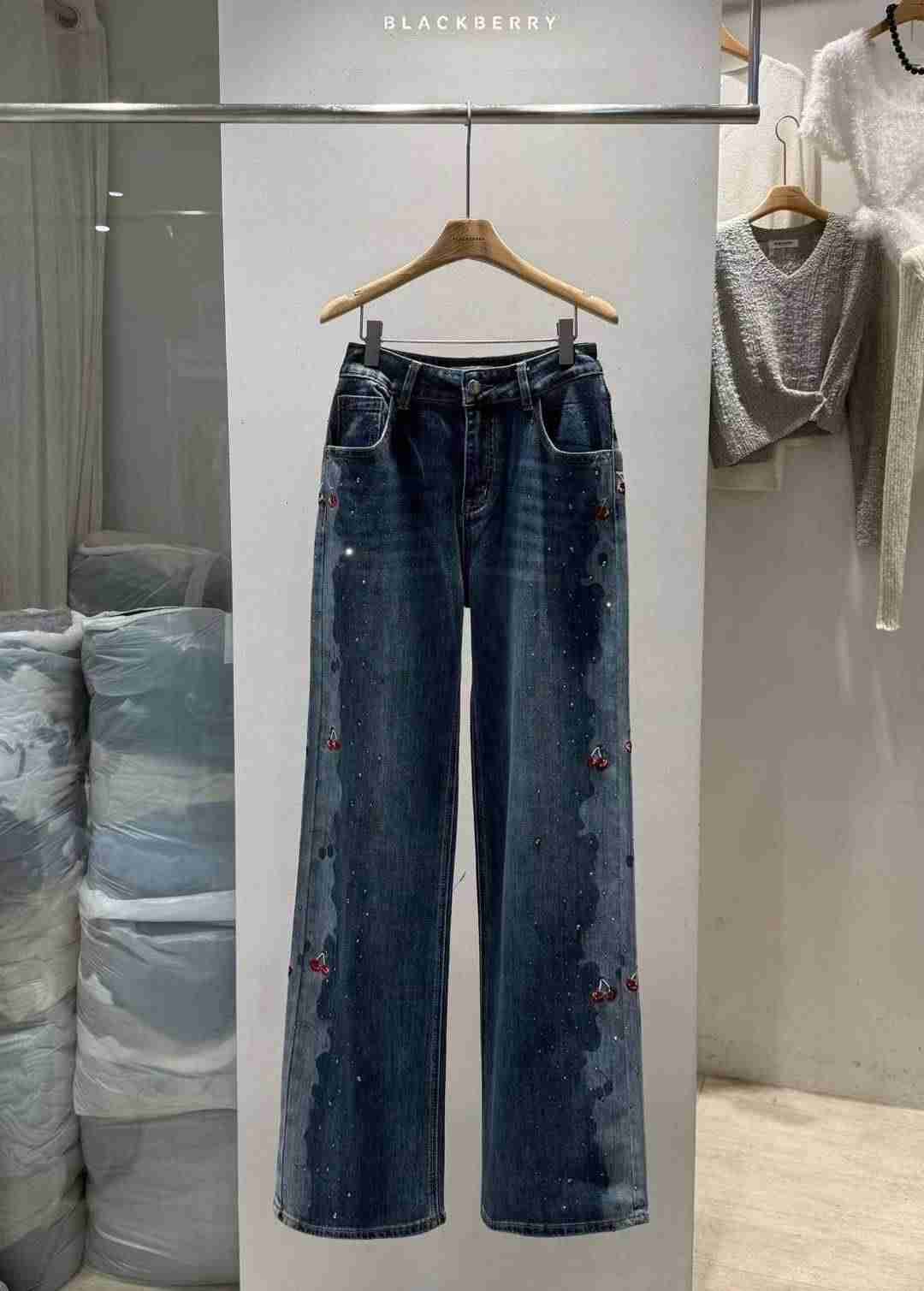 BLACKBERRY韓國代購㊣女士新款真品休閑推薦25秋冬熱賣牛仔褲BLACKBERRY牛仔褲