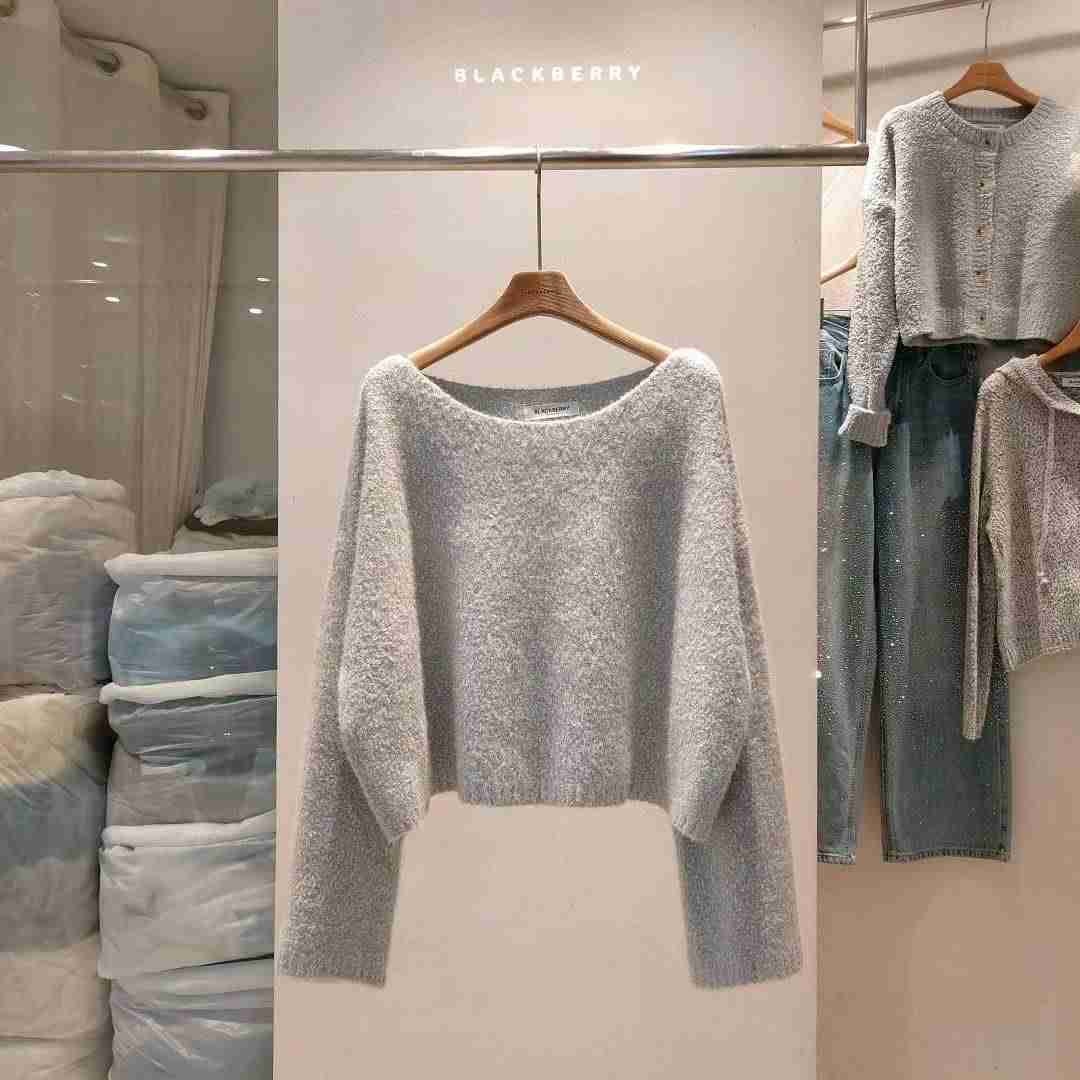 BLACKBERRY韓國代購㊣女裝新品休閑推薦時尚人氣針織衫船領BLACKBERRY針織衫