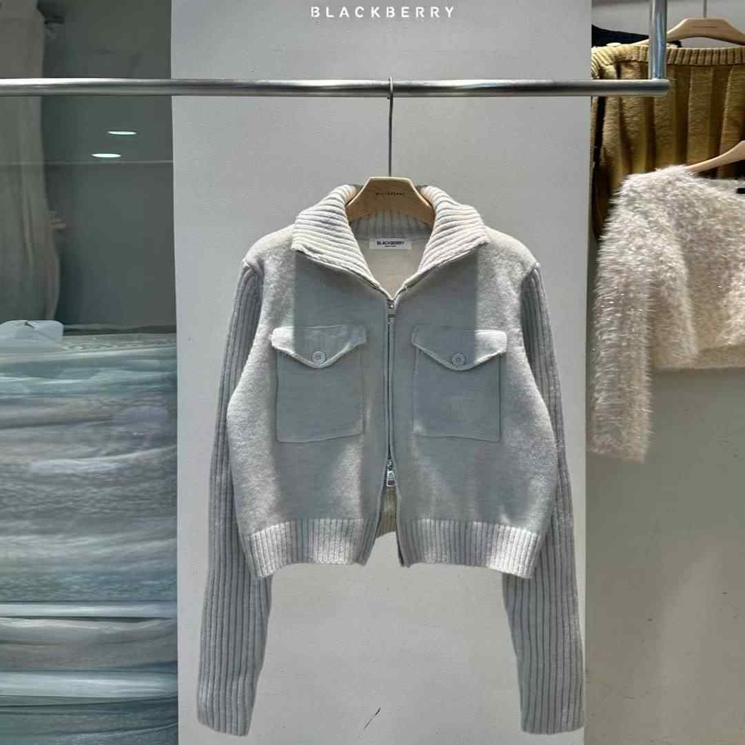 BLACKBERRY東大門㊣直郵女士新款真品25秋冬針織衫口袋拉鏈BLACKBERRY針織衫
