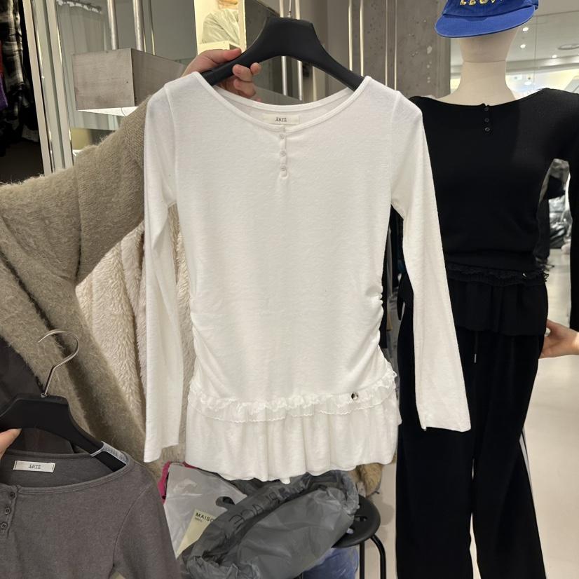 ARTE STUDIO東大門㊣實拍女士新款熱賣25秋冬長袖T恤荷葉邊ARTE STUDIO長袖T恤