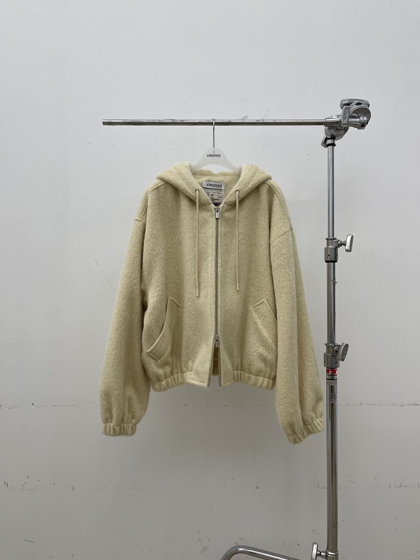 ATMOSPHERE韓國代購㊣女士新款休閑人氣夾克連帽拉鏈衫羊駝毛ATMOSPHERE/BLING夾克