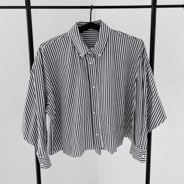 PRIVIE東大門㊣實拍女裝新款休閑25秋冬推薦襯衫蕾絲衫條紋PRIVIE襯衫/蕾絲衫