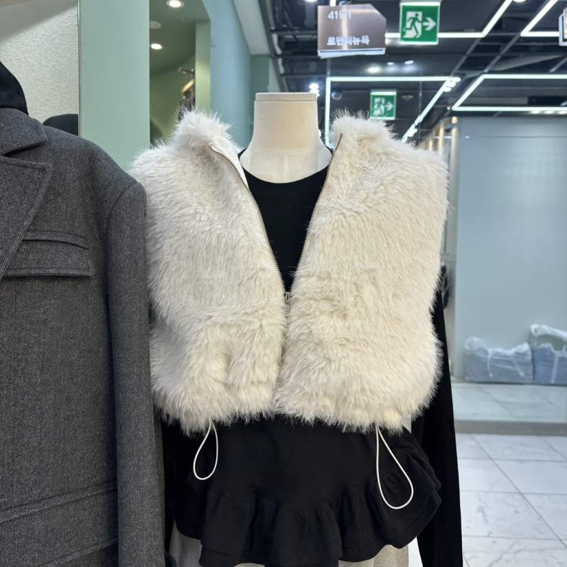 ROMANTIC NEWYORK東大門㊣直郵女士新款25秋冬馬甲毛皮連帽ROMANTIC NEWYORK馬甲